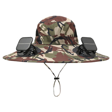 Solar Fan Sun Hat with 12cm Wide Brim – Men's Outdoor Fishing & Hiking Hat with Dual Fans and USB Charging